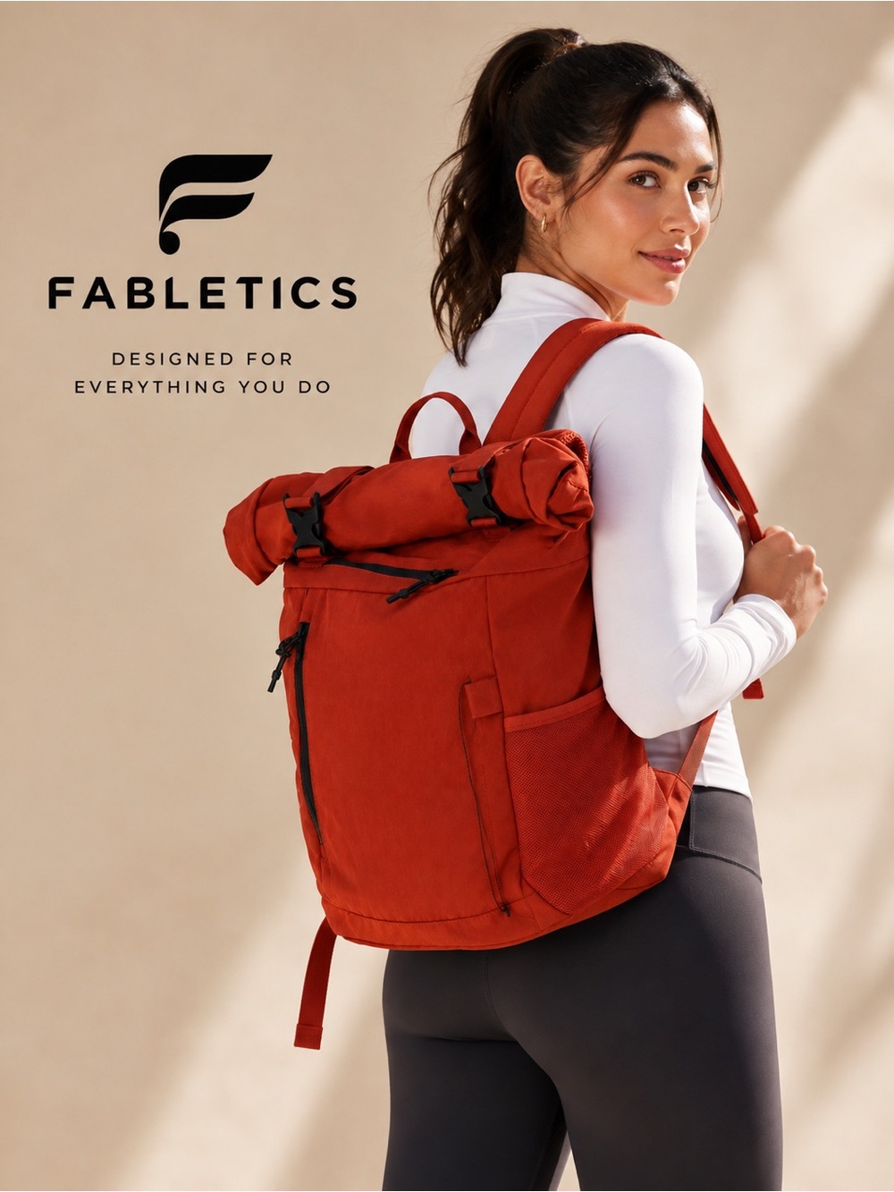 Orange Roll-Top Backpack unisex - Lightweight Everyday Pack